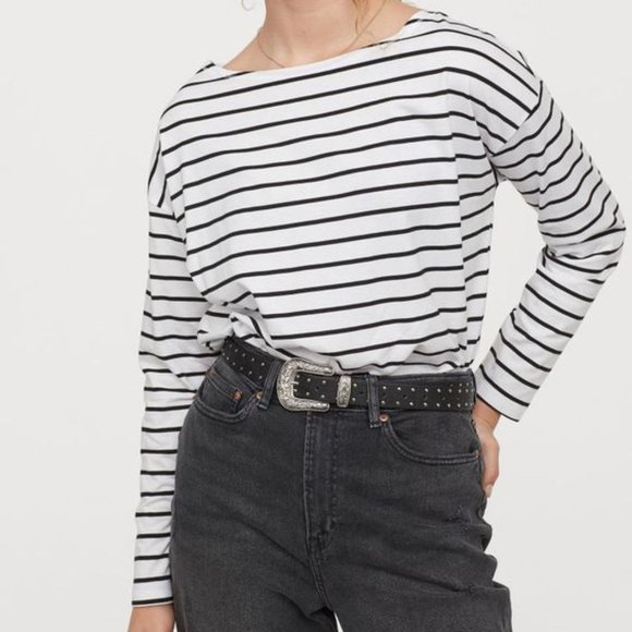 H&M striped boat neck jersey top (xs) (NWT) - Picture 1 of 2